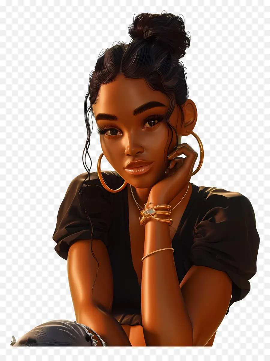 Mujer Negra，Mujer Con Joyas PNG