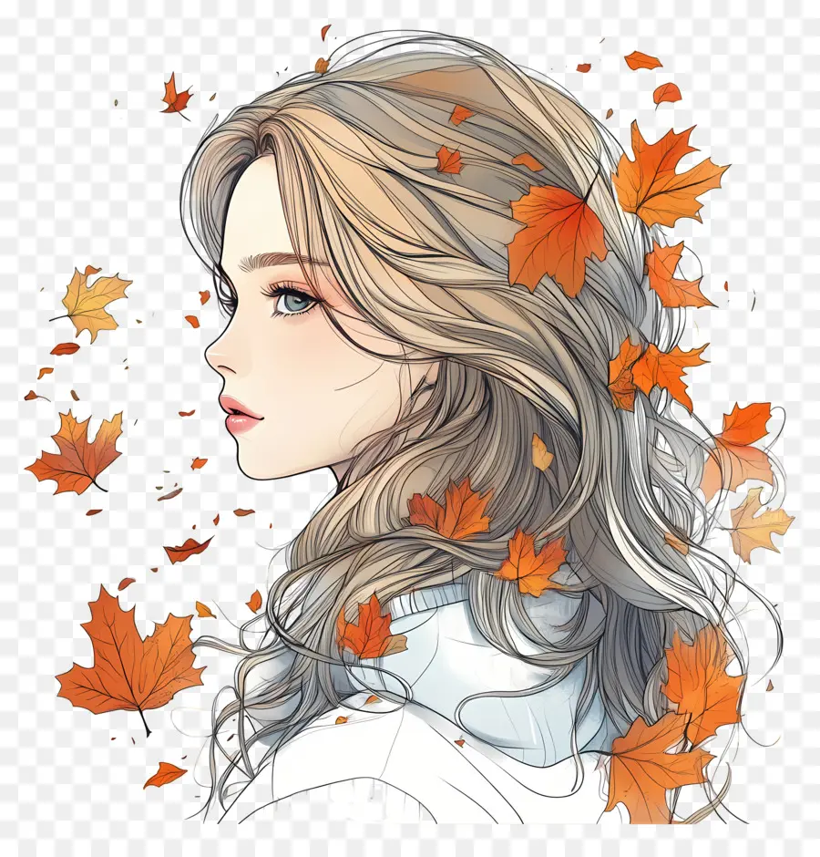 Chica De Otoño，Niña Con Hojas PNG