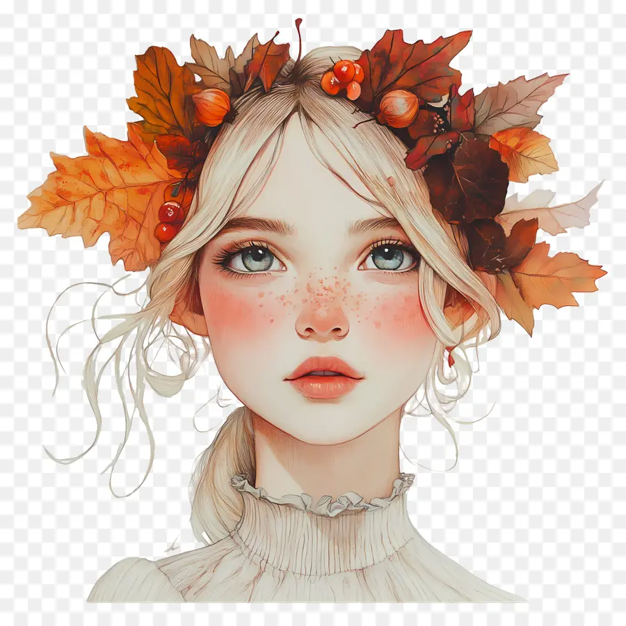 Chica De Otoño，Chica Con Hojas De Otoño PNG