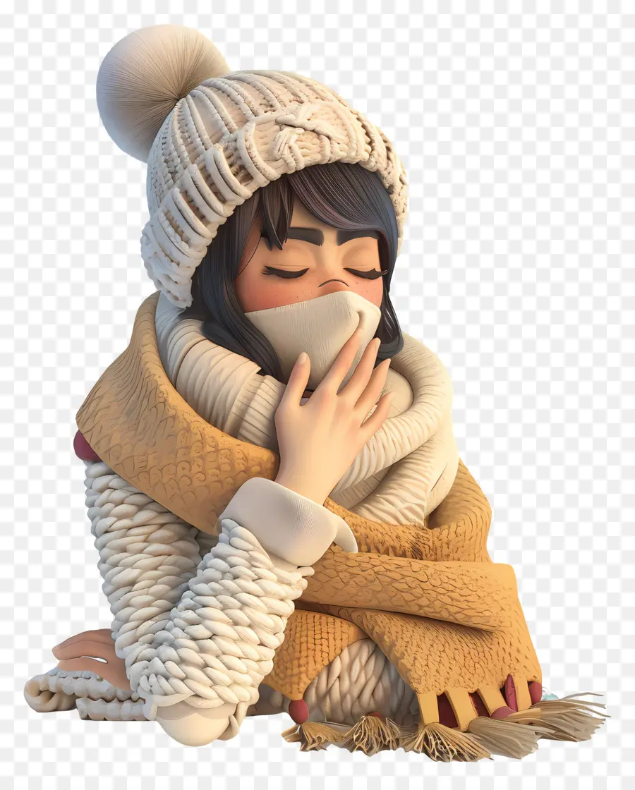 Mujer Enferma De Gripe，Chica De Invierno PNG