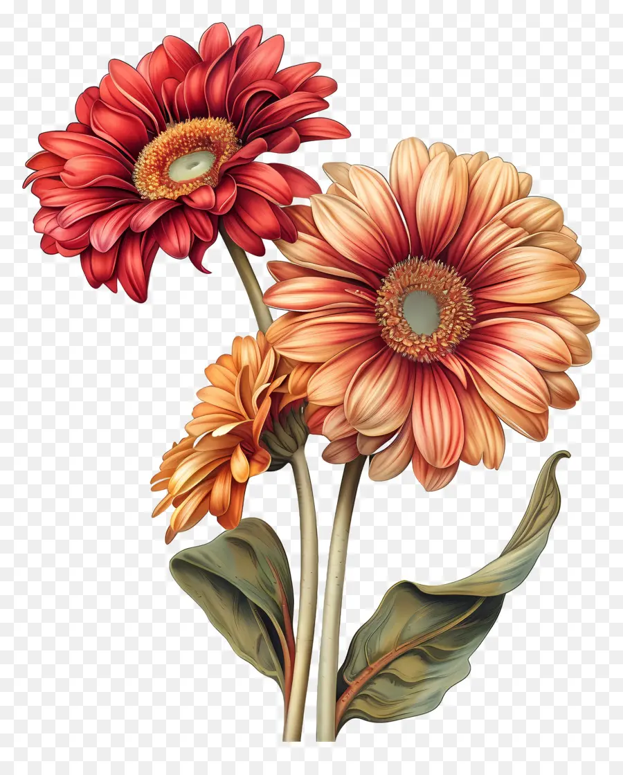 Flores Gerberas，Flores Rojas PNG