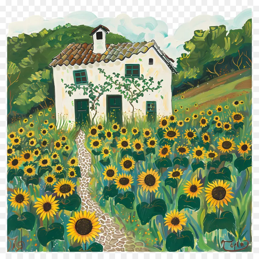 Casa De Campo，Casa Con Girasoles PNG