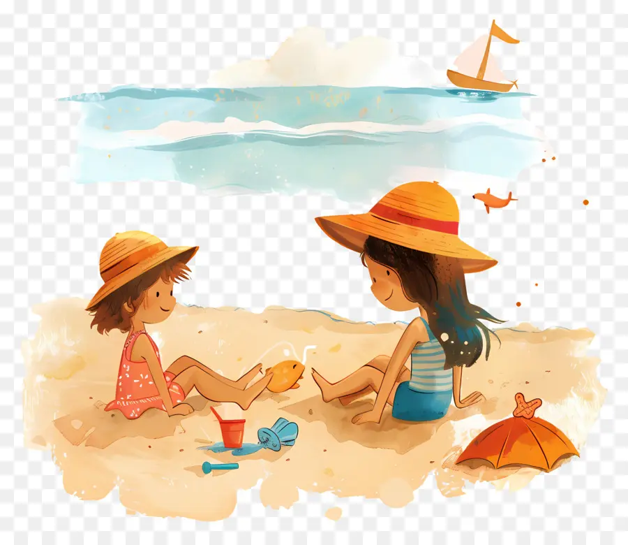 Escena De Playa，Niños En La Playa PNG