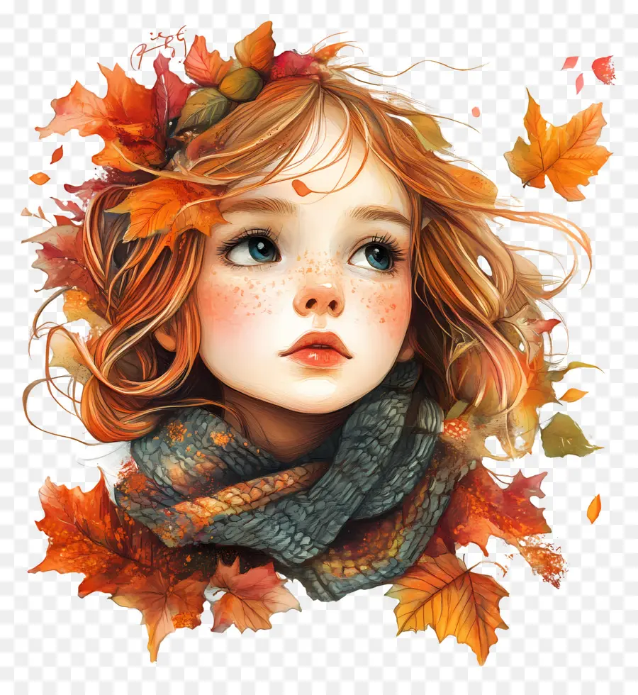 Chica De Otoño，Hojas PNG