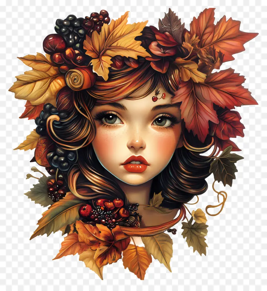 Chica De Otoño，Chica Con Hojas De Otoño PNG