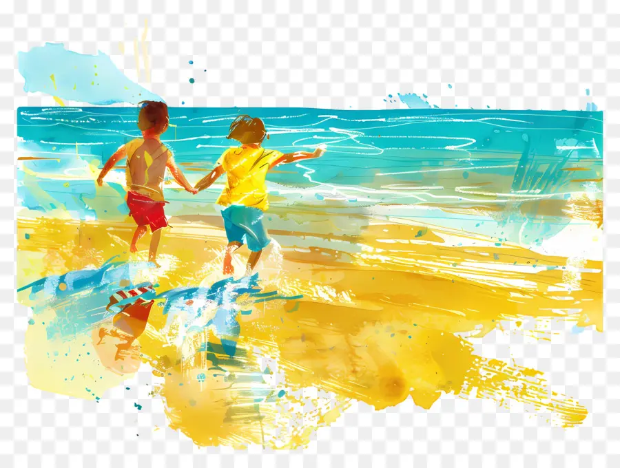 Escena De Playa，Niños En La Playa PNG