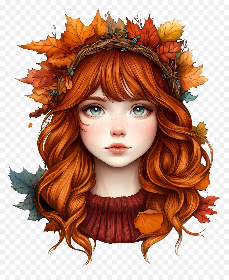 Chica De Otoño，Hojas PNG