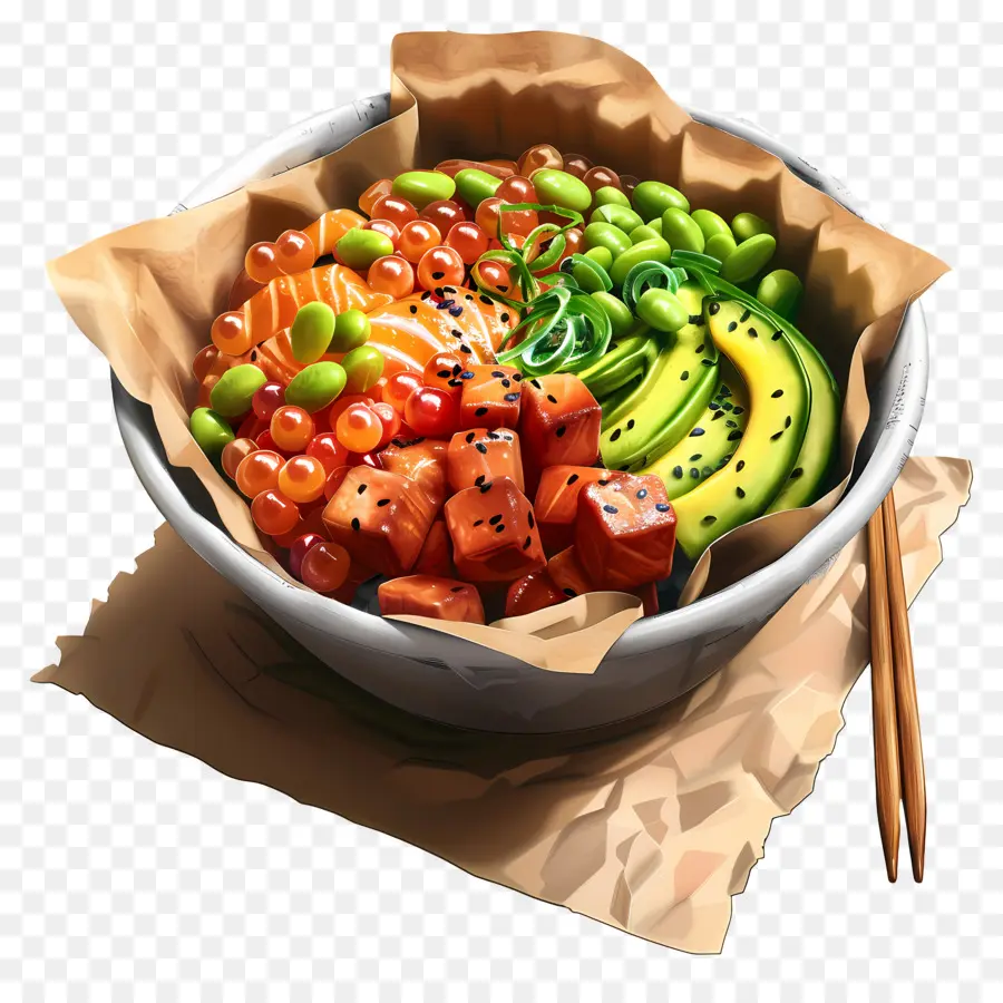 Poke Bowl，Salmón PNG