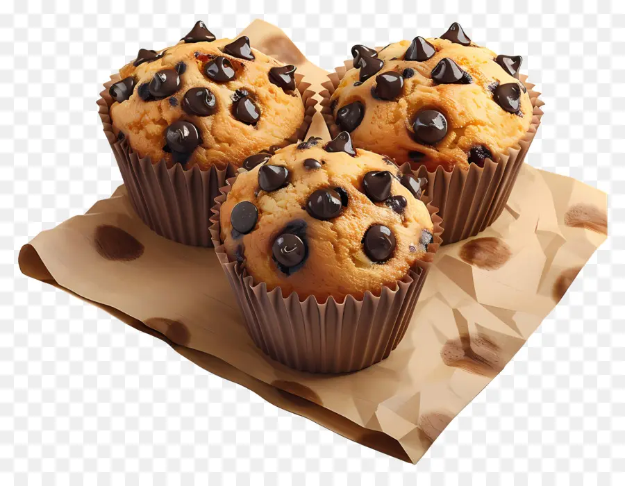 Muffins Con Chispas De Chocolate，Horneado PNG