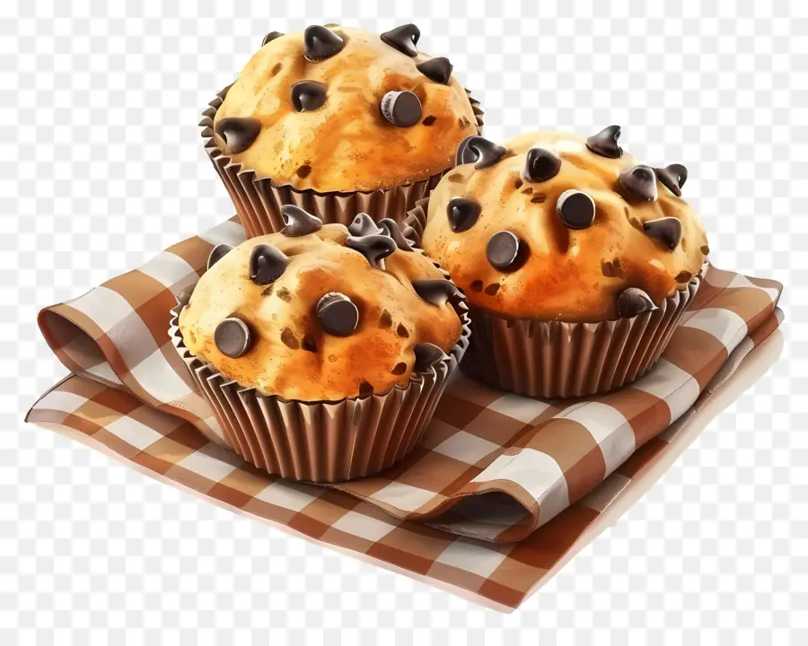 Muffins Con Chispas De Chocolate，Horneado PNG