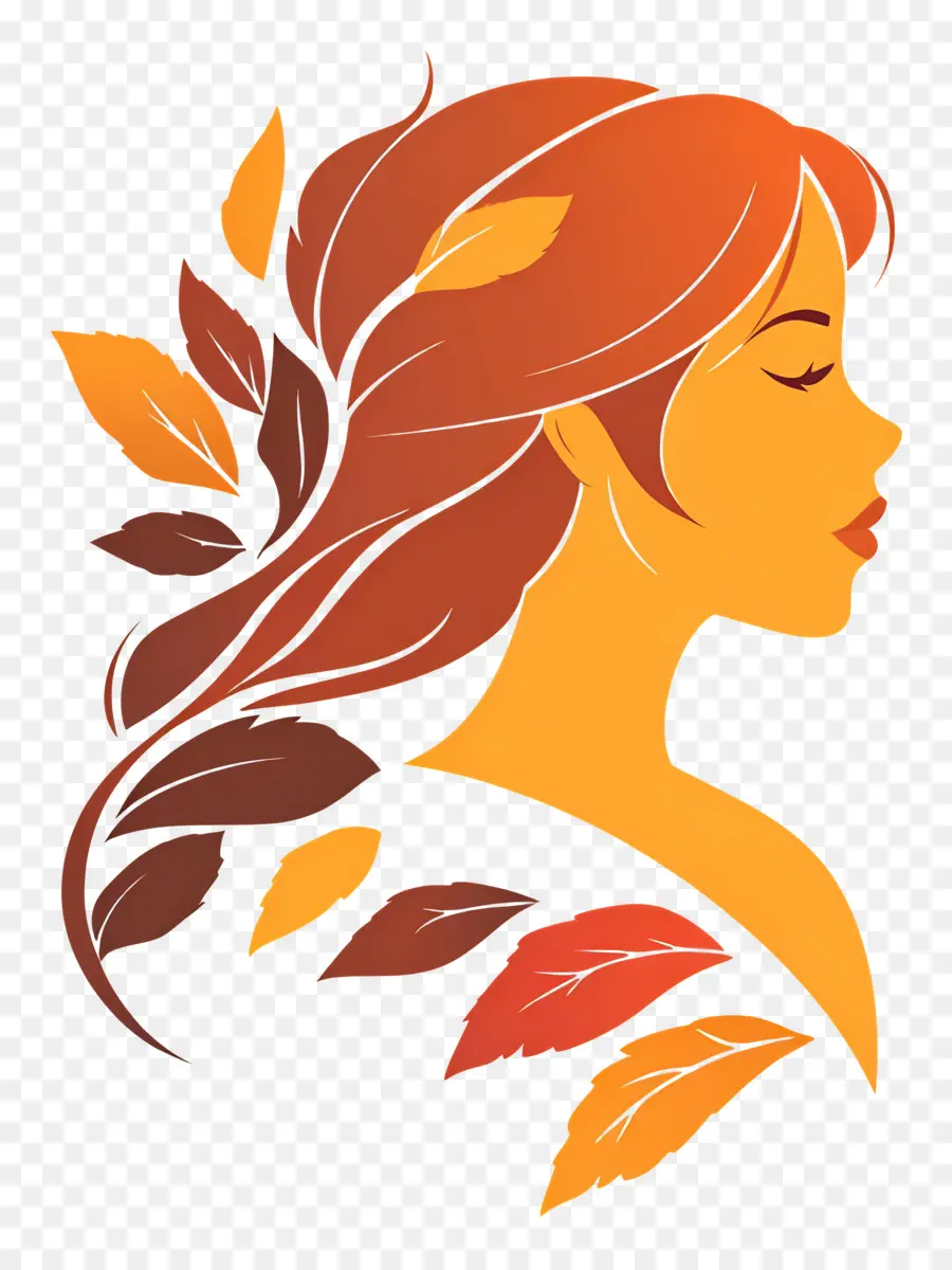 Chica De Otoño，Perfil De Una Mujer Con Hojas PNG