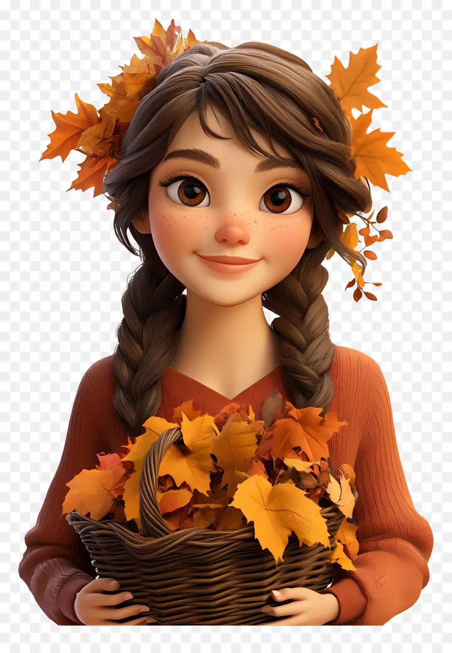 Chica De Otoño，Hojas PNG