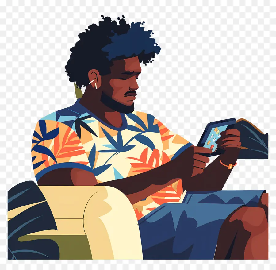 Hombre Jugando Juego，Hombre Leyendo Tableta PNG