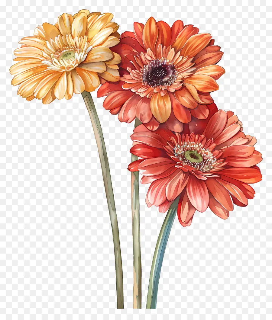 Flores Gerberas，Flores Rosas Y Naranjas PNG