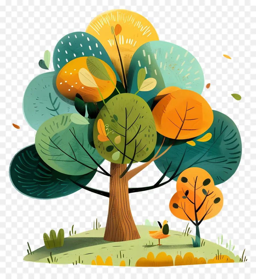 árbol De Dibujos Animados Lindo，árboles Coloridos PNG