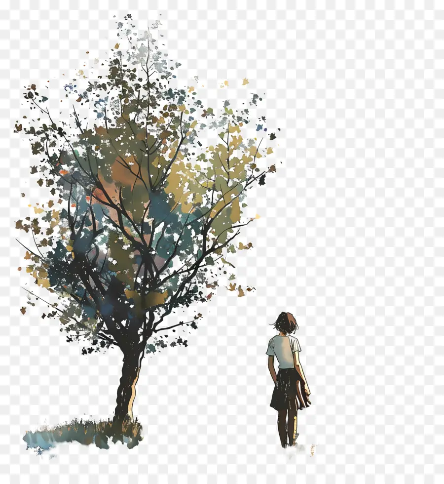 Mujer En Primavera，Niña Y árbol PNG