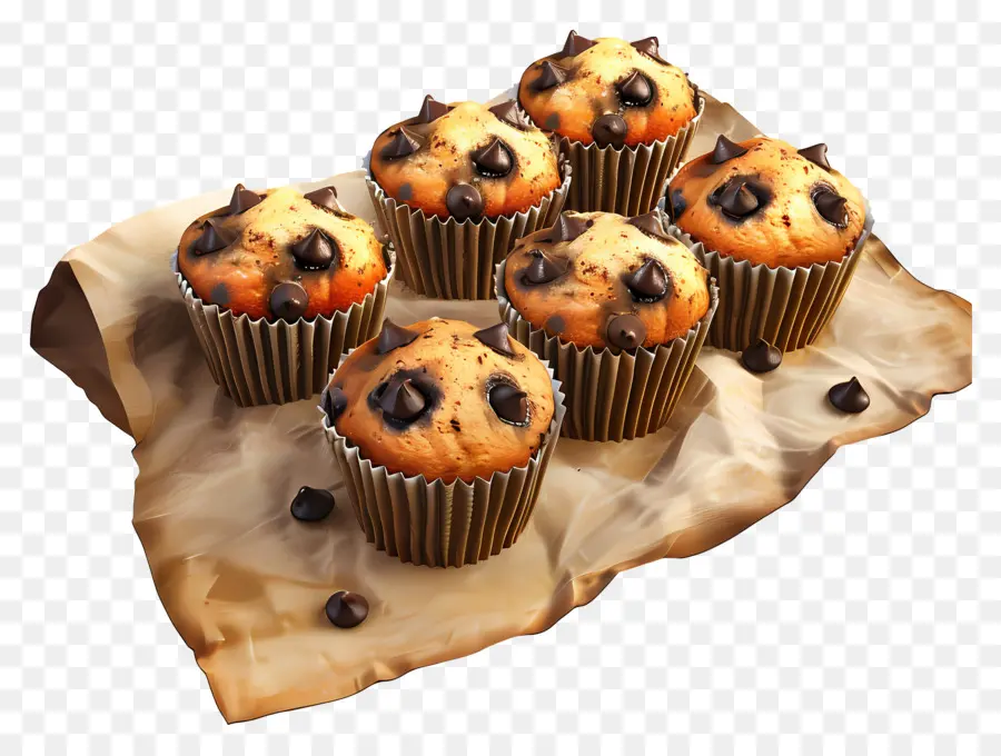 Muffins Con Chispas De Chocolate，Postre PNG