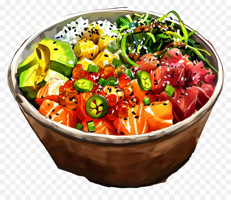 Poke Bowl，Poke Bowl Colorido PNG