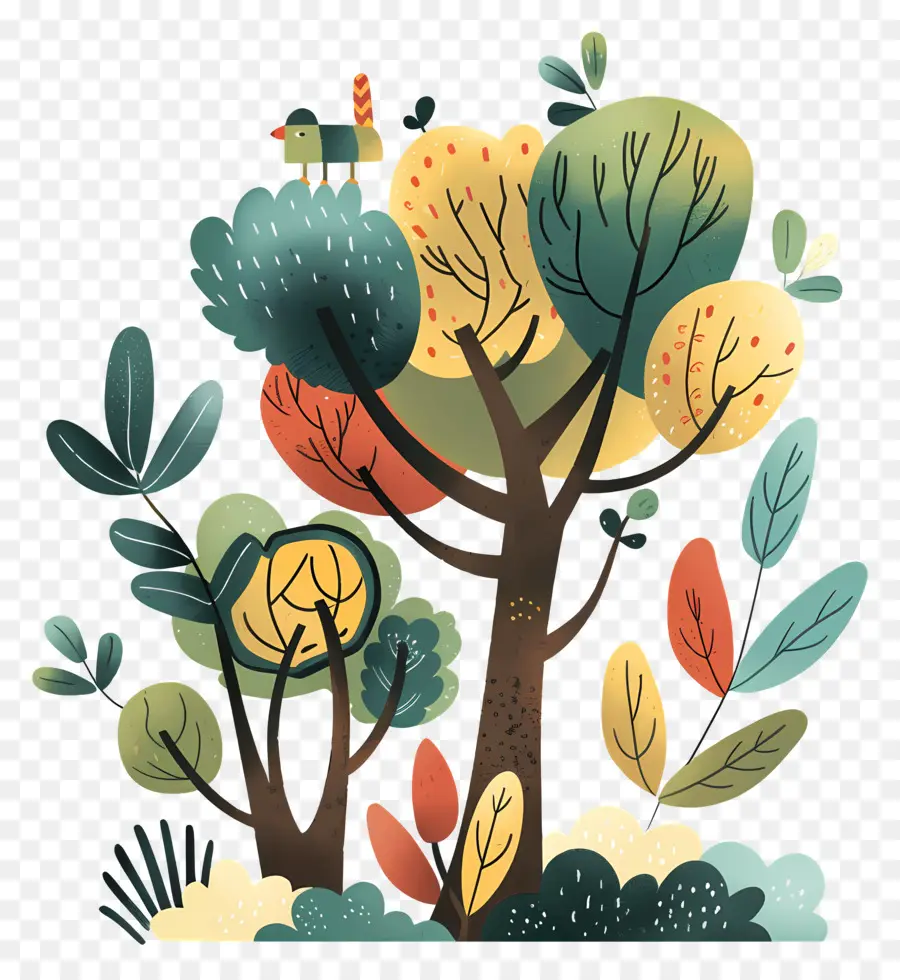 árbol De Dibujos Animados Lindo，árboles Coloridos PNG