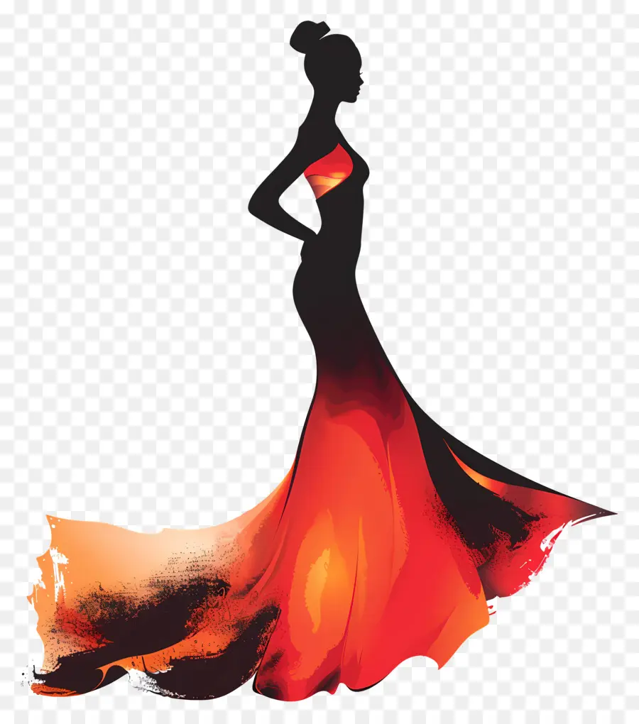 Silueta De Mujer Elegante，Silueta En Vestido Rojo PNG