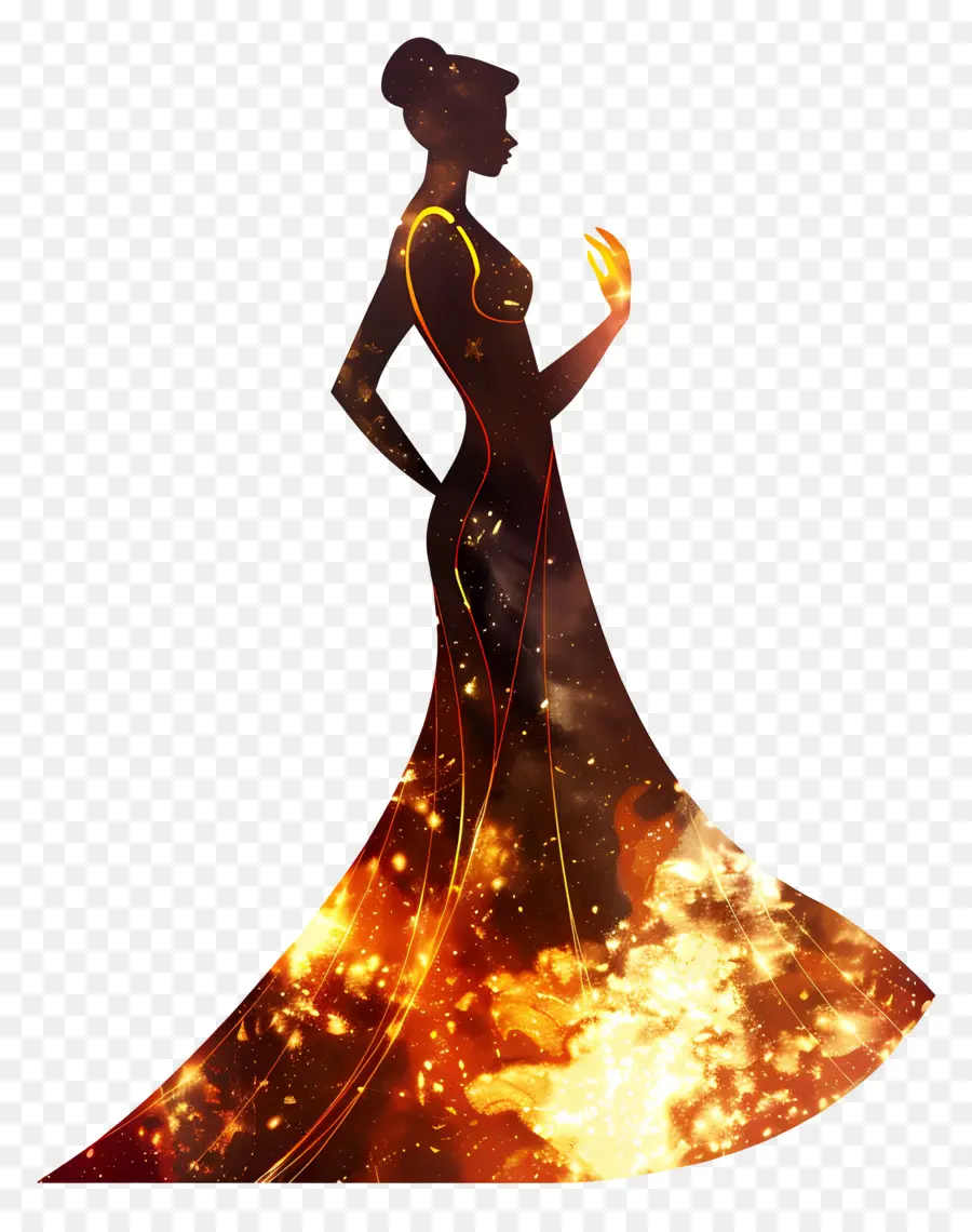 Silueta De Mujer Elegante，Silueta En Vestido Rojo PNG