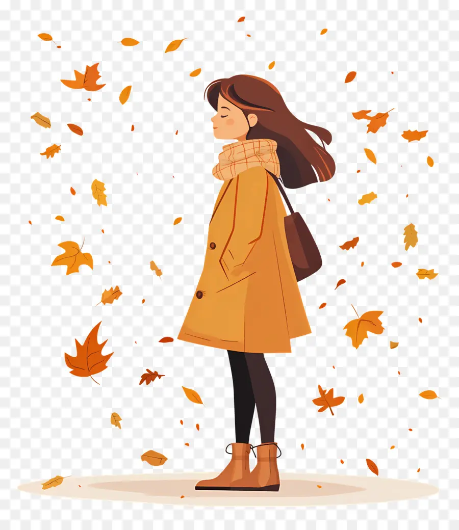 Chica De Otoño，Chica Con Hojas De Otoño PNG