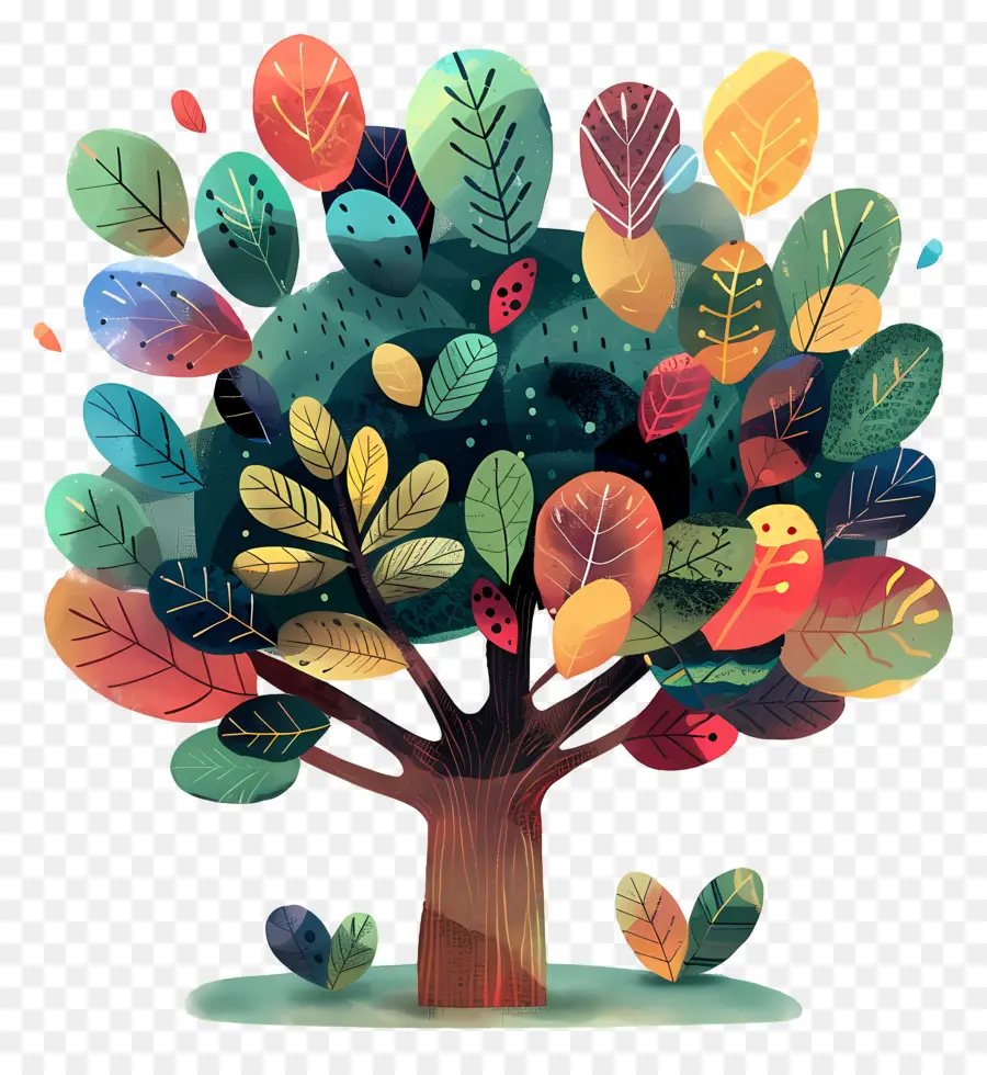 árbol De Dibujos Animados Lindo，árbol Colorido PNG