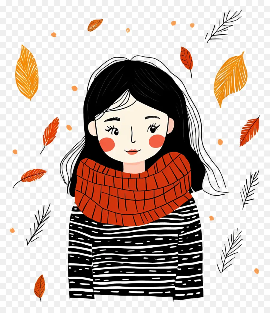 Chica De Otoño，Chica Con Bufanda PNG