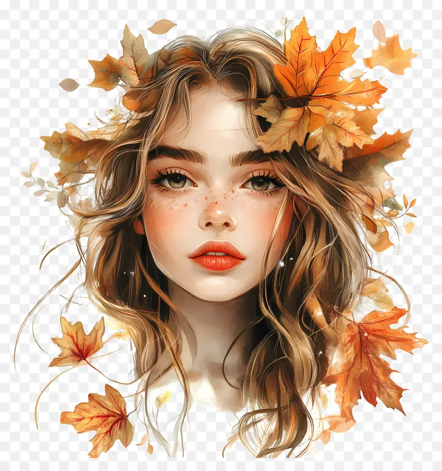 Chica De Otoño，Niña Con Hojas PNG