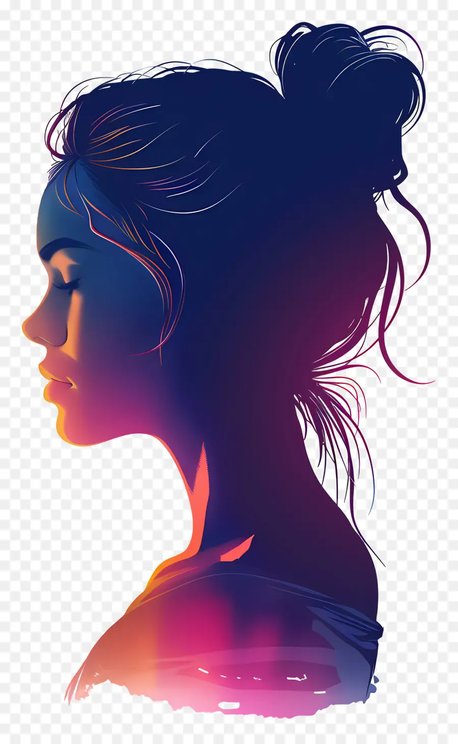 Silueta De Mujer De Belleza，Chica Con Cabello Colorido PNG