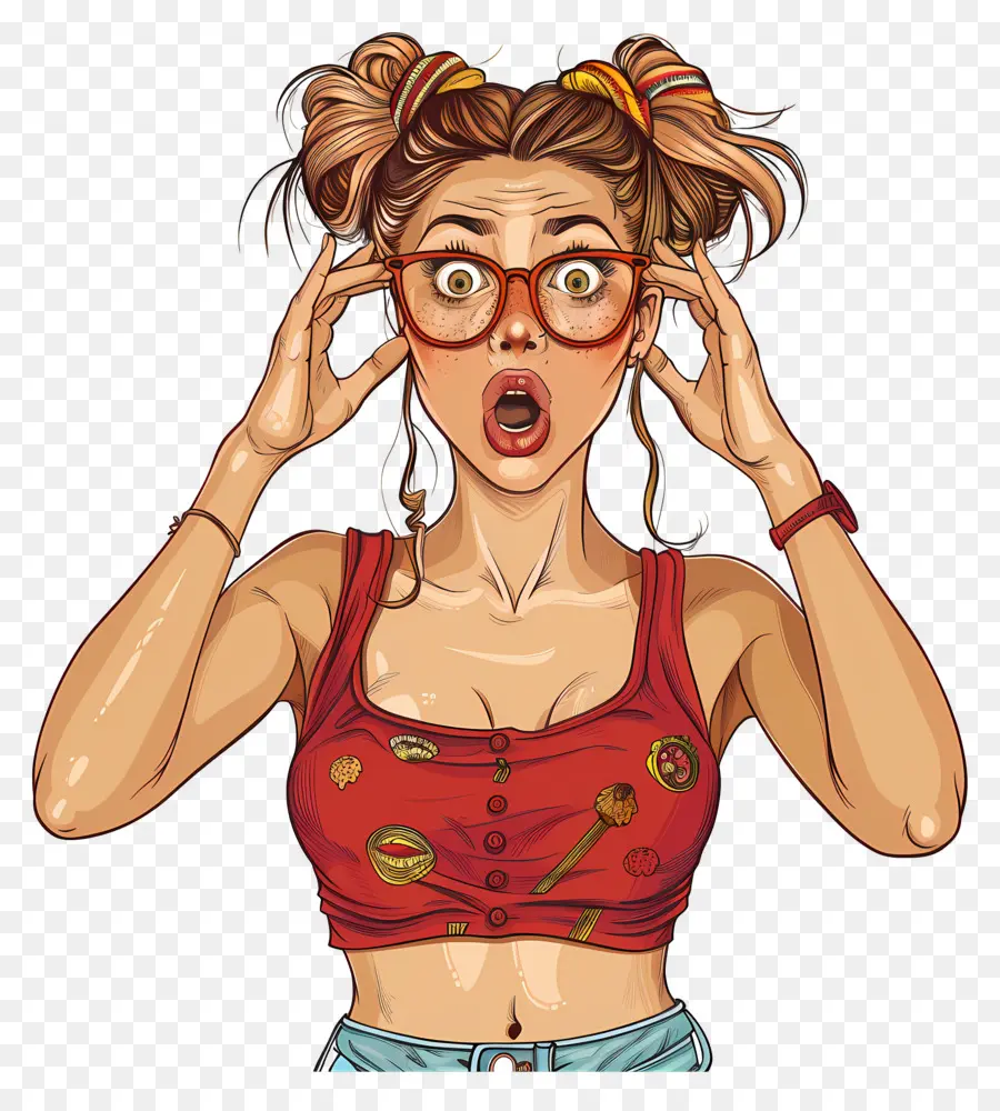 Mujer Sorprendida，Anteojos PNG