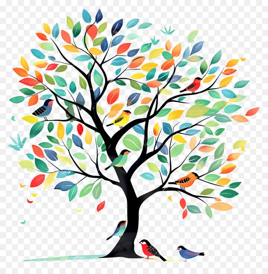 árbol Con Pájaros，Árbol Con Pájaros PNG