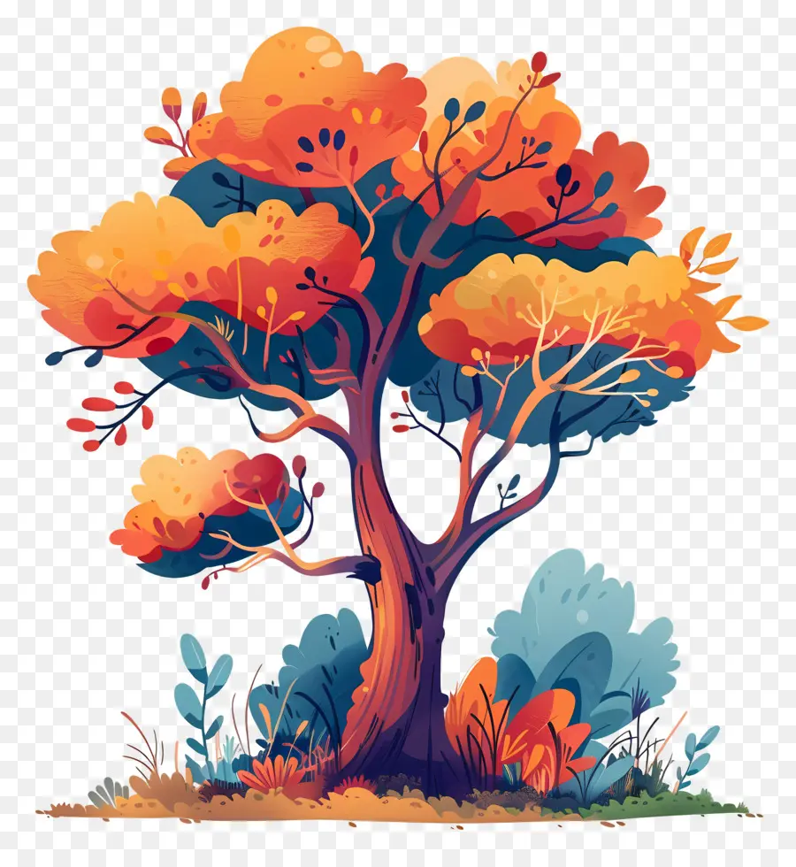 árbol De Dibujos Animados Lindo，árbol Colorido PNG