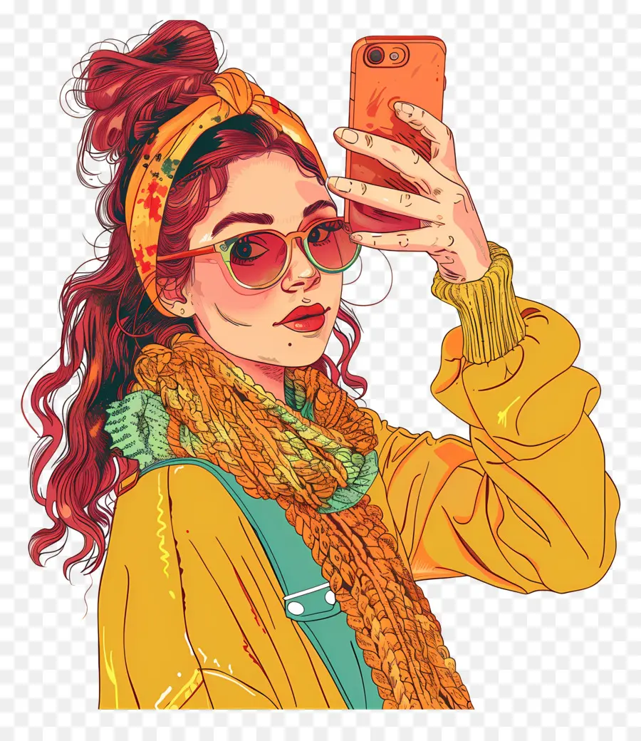 Mujer Tomando Selfie，Autofoto PNG