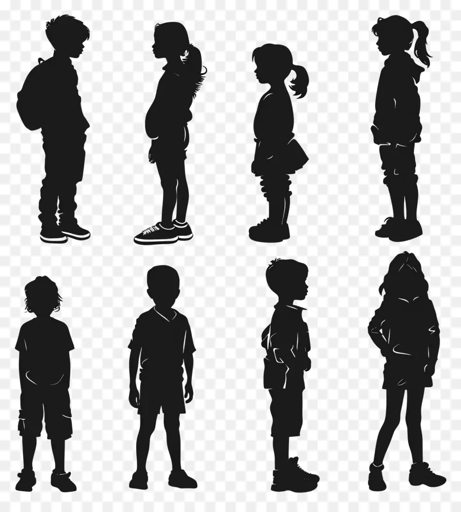 Silueta De Personas De Pie，Siluetas De Niños PNG