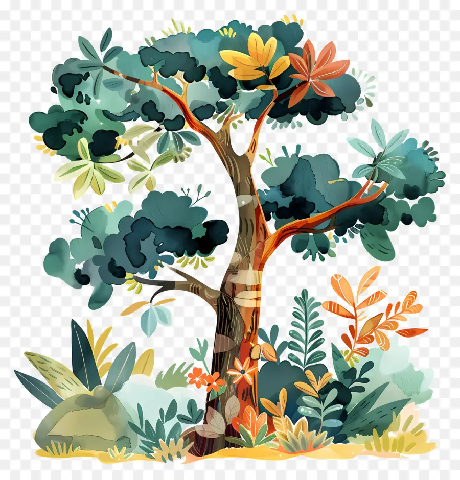 árbol De Dibujos Animados，árboles Coloridos PNG