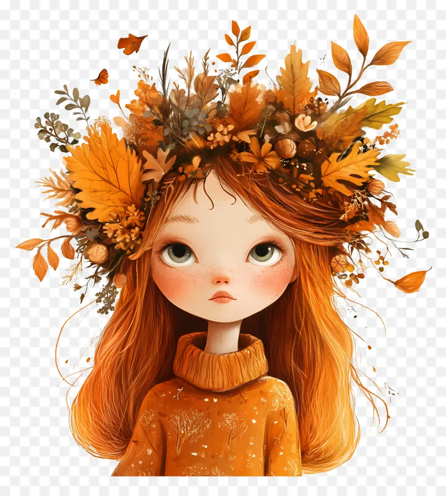 Chica De Otoño，Chica Con Corona De Otoño PNG