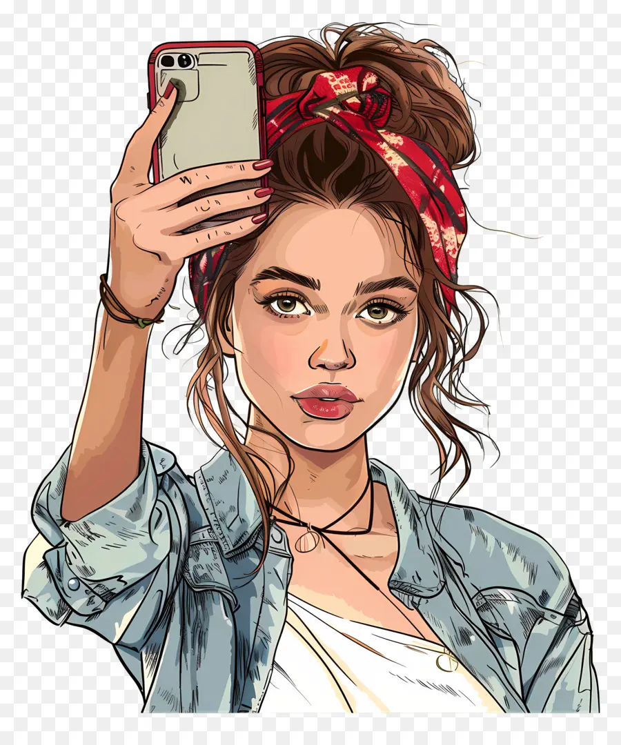 Mujer Tomando Selfie，Autofoto PNG