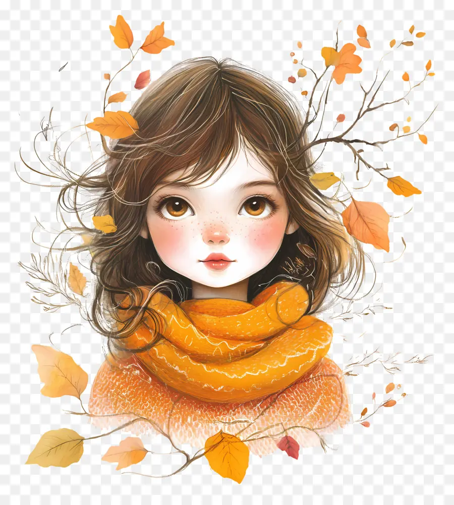 Chica De Otoño，Chica Con Hojas De Otoño PNG