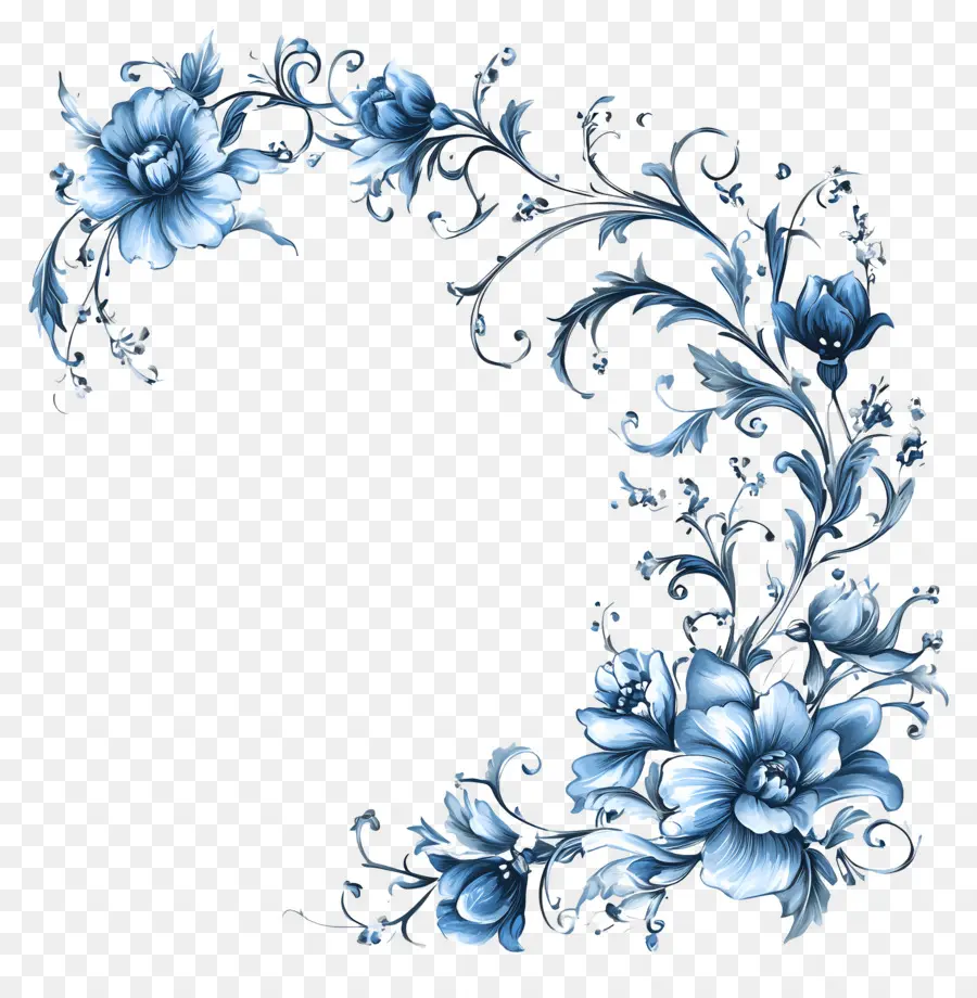 Esquina，Diseño Floral Azul PNG