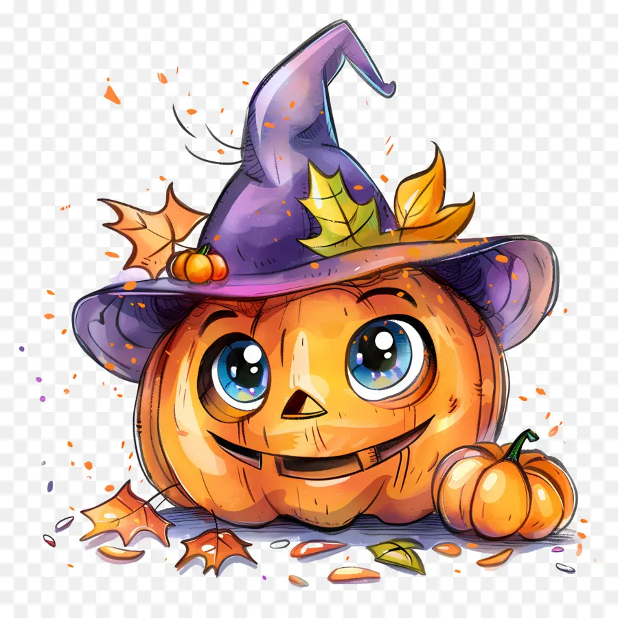 Linda Calabaza De Halloween，Calabaza Con Sombrero De Bruja PNG