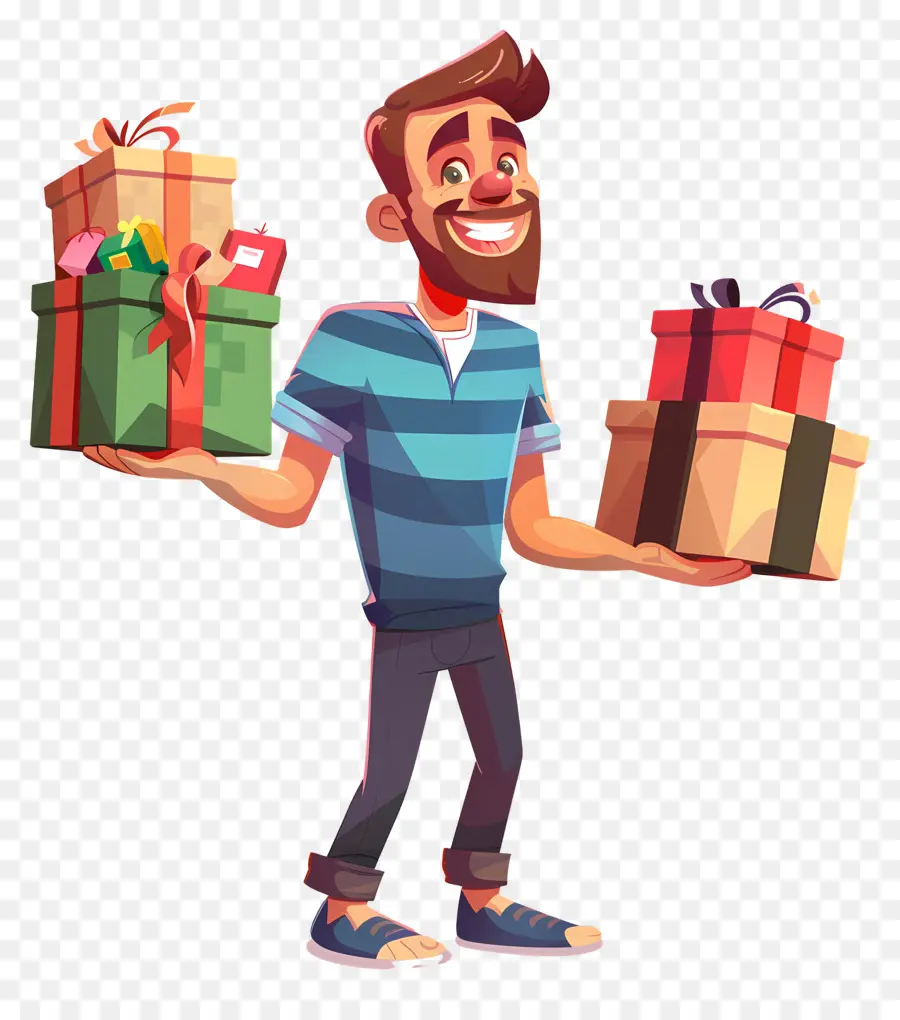 Hombre Sosteniendo Regalos，Regalos PNG