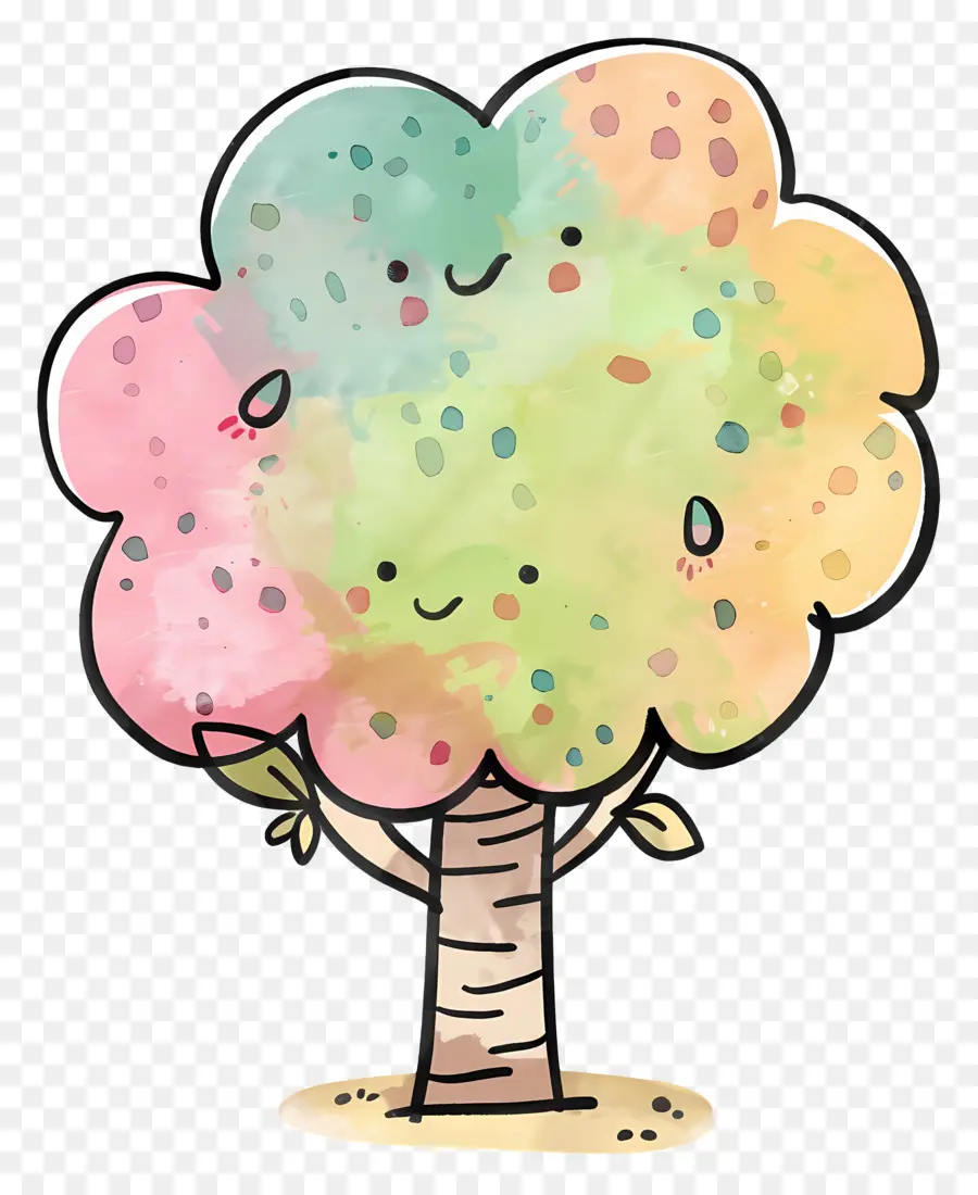 árbol De Dibujos Animados Lindo，árbol Colorido PNG