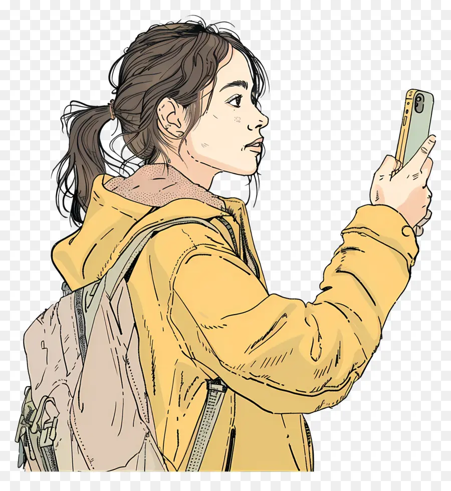 Mujer Tomando Selfie，Chica Con Teléfono PNG