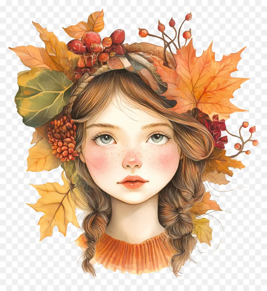 Chica De Otoño，Hojas PNG