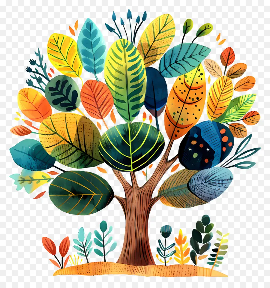 árbol De Dibujos Animados，árbol Colorido PNG