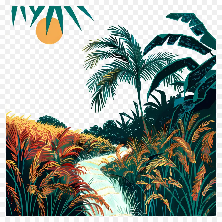 Campo De Arroz，Paisaje PNG