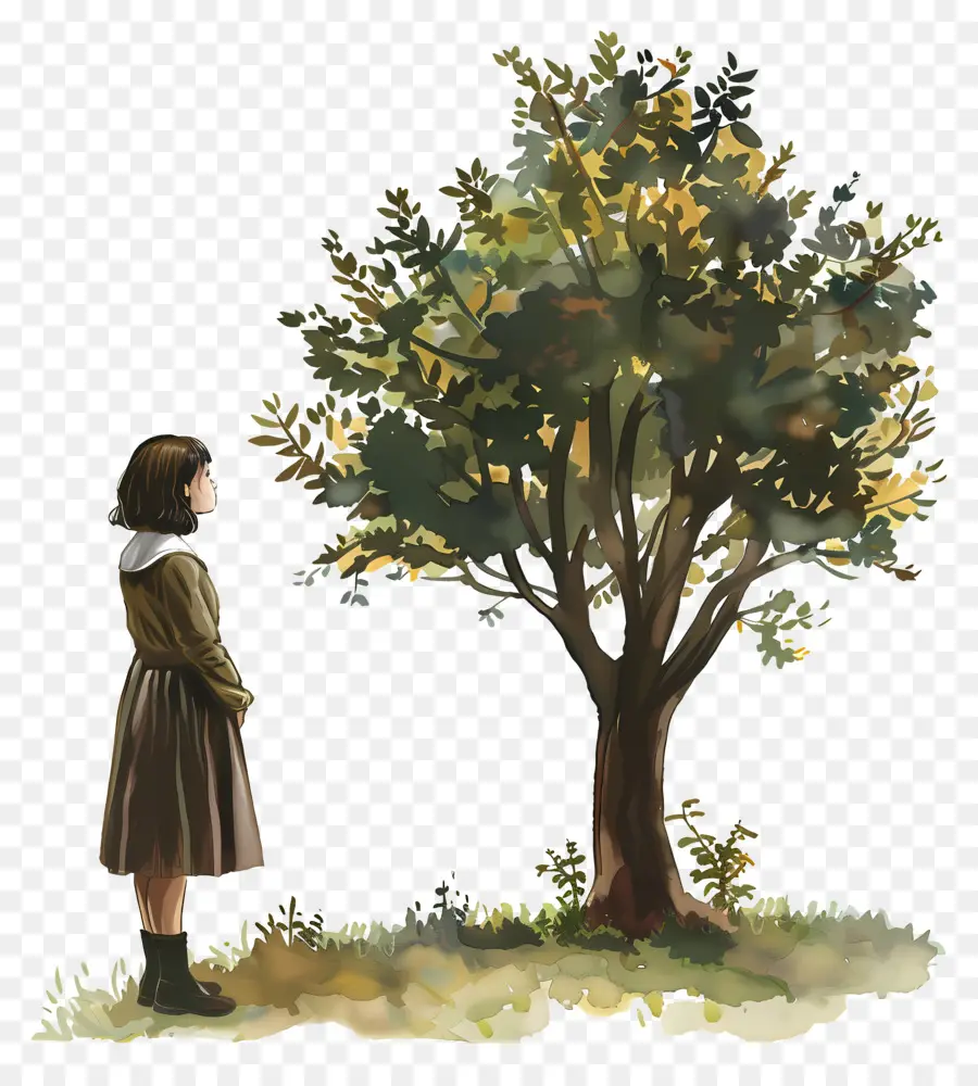 Mujer En Primavera，Niña Y árbol PNG