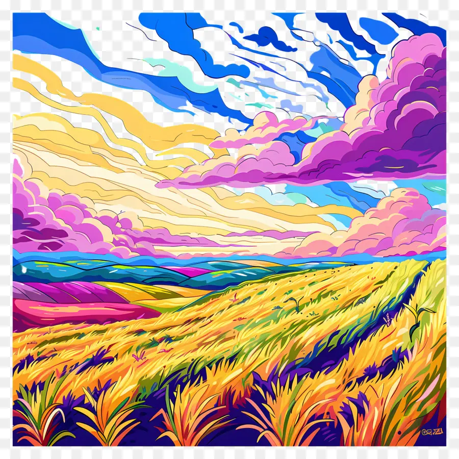 Campo De Arroz，Paisaje Colorido PNG