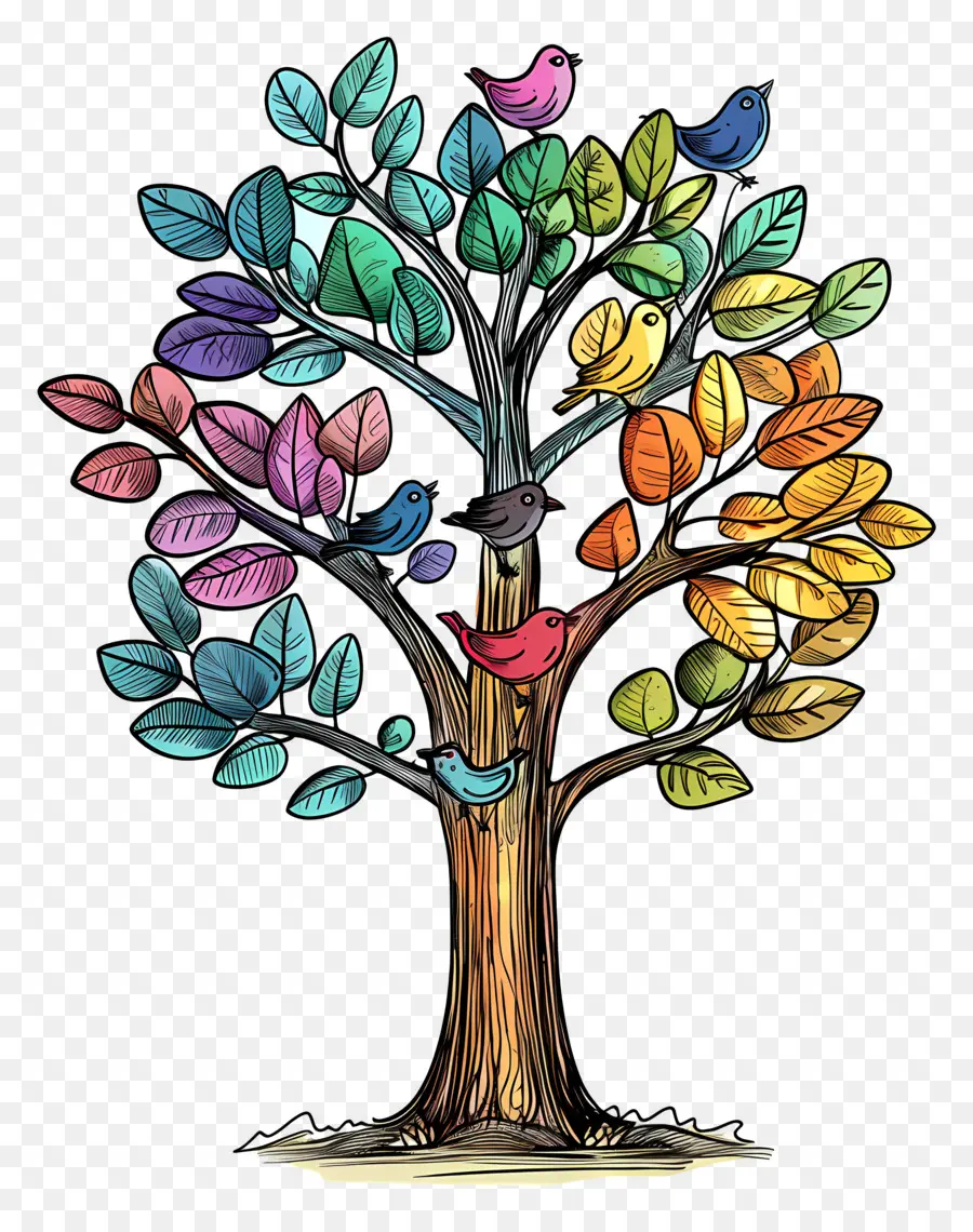 árbol Con Pájaros，Árbol PNG